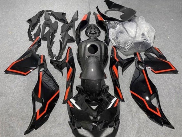 Carénages Moto Kawasaki ZX25R ZX-25R 2019-2025 - Noir Fausse Fibre de Carbone Rouge