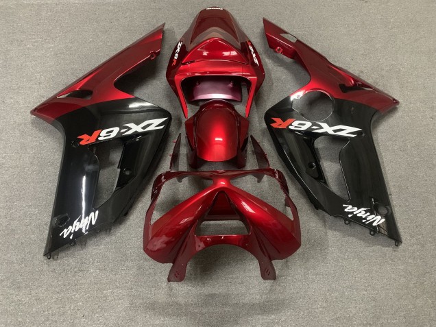 Carénages Moto Kawasaki ZX6R 2003-2004 - Rouge Noir Brillant Blanc Ninja