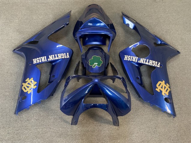 Carénages Moto Kawasaki ZX6R 2003-2004 - Bleu Vert Or Blanc Fighting Irish