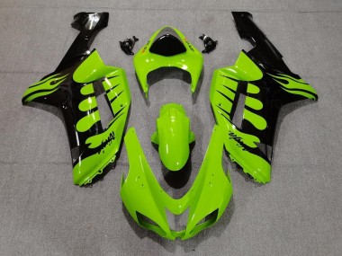 Carénages Moto Kawasaki ZX6R 2007-2008 - Vert Noir Flamme