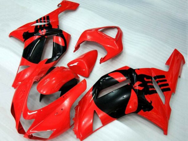 Carénages Moto Kawasaki ZX6R 2007-2008 - Rouge Noir Crâne
