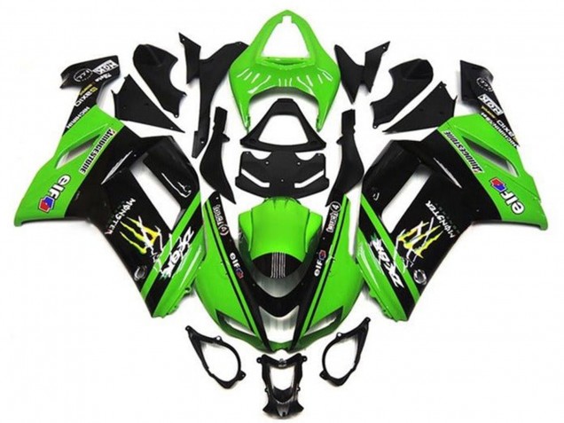 Carénages Moto Kawasaki ZX6R 2007-2008 - Vert Noir Monstre Elf