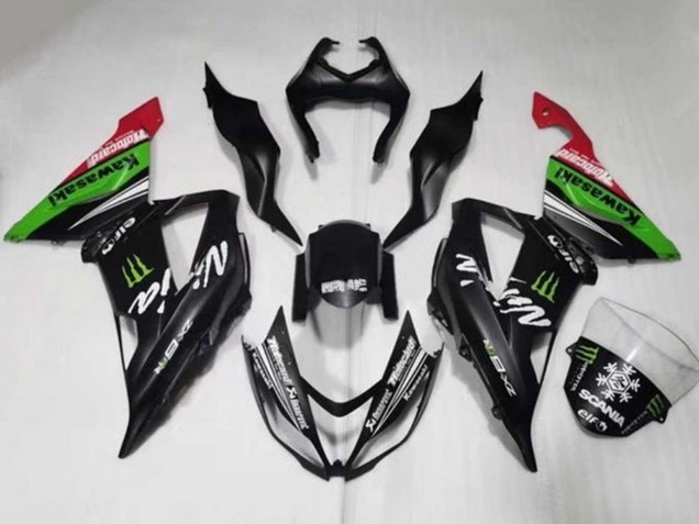 Carénages Moto Kawasaki ZX6R 2013-2018 - Noir Mat Vert Rouge Blanc Monstre Neige