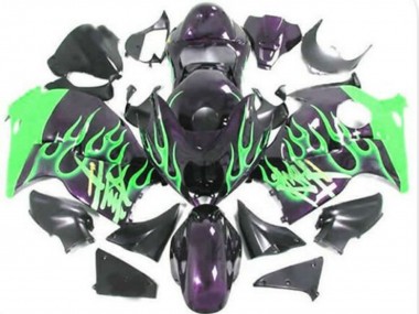 Carénages Moto Suzuki GSXR 1300 Hayabusa 1996-2007 - Noir Brillant Vert Flamme