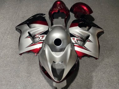 Carénages Moto Suzuki GSXR 1300 Hayabusa 1996-2007 - Argent Bonbon Rouge