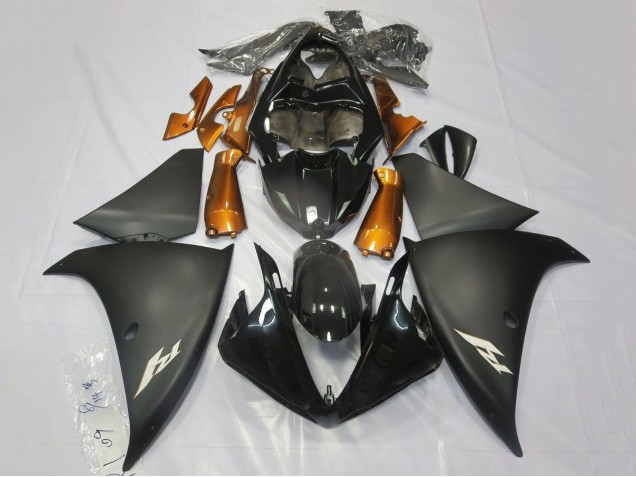Carénages Moto Yamaha YZF 1000 R1 2009-2011 - Noir Brillant Noir Mat Orange