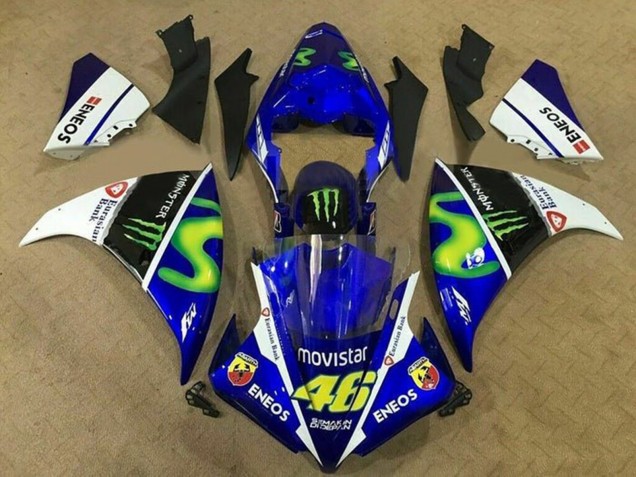 Carénages Moto Yamaha YZF 1000 R1 2009-2011 - Bleu Blanc Noir Vert MoviStar Monstre
