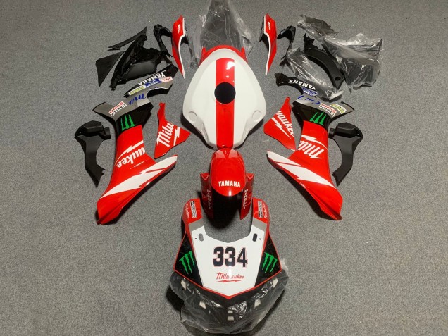 Carénages Moto Yamaha YZF 1000 R1 2015-2019 - Blanc Rouge Noir Vert Monstre Milwaukee 334