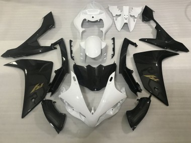 Carénages Moto Yamaha YZF 1000 R1 2007-2008 - Blanc Fausse Fibre de Carbone Or Décalque