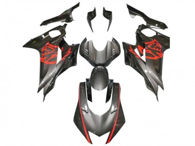 Carénages Moto Yamaha YZF R6 2017-2023 - Rouge Noir Fausse Fibre de Carbone