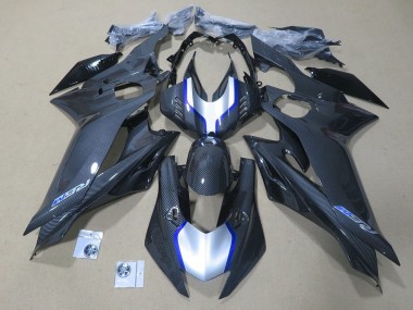 Carénages Moto Yamaha YZF R6 2017-2023 - Argent Bleu Noir Fausse Fibre de Carbone