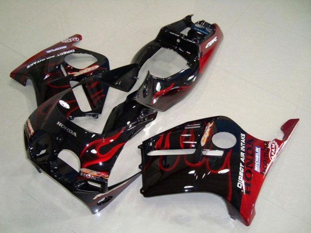 Carénages Moto Honda CBR250RR MC19 1988-1989 - Noir Brillant Rouge Flamme