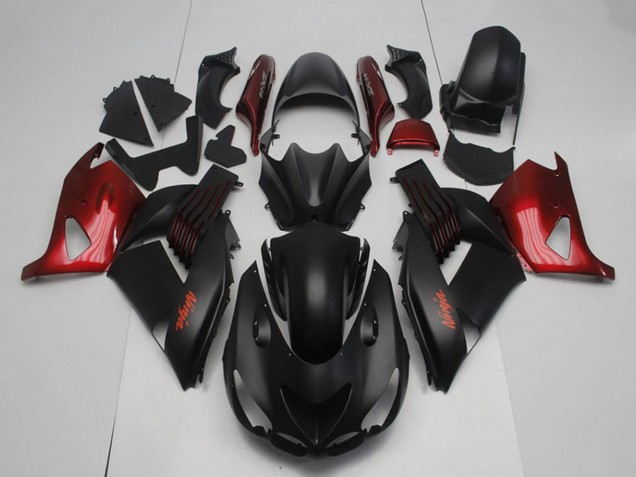 Carénages Moto Kawasaki ZX14R ZZR1400 2006-2011 - Noir Mat Rouge Ninja