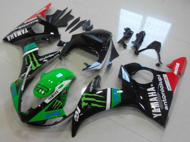 Carénages Moto Yamaha YZF R6 2003-2004 - Noir Brillant Rouge Vert Monstre Motul