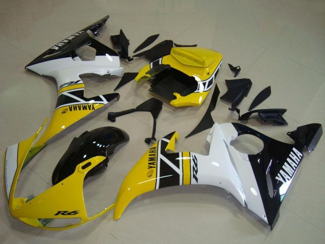 Carénages Moto Yamaha YZF R6 2003-2004 - Jaune Blanc Noir Brillant Anniversaire