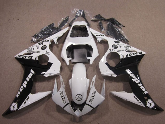 Carénages Moto Yamaha YZF R6 2003-2004 - Blanc Noir Brillant Jordan Dunlop
