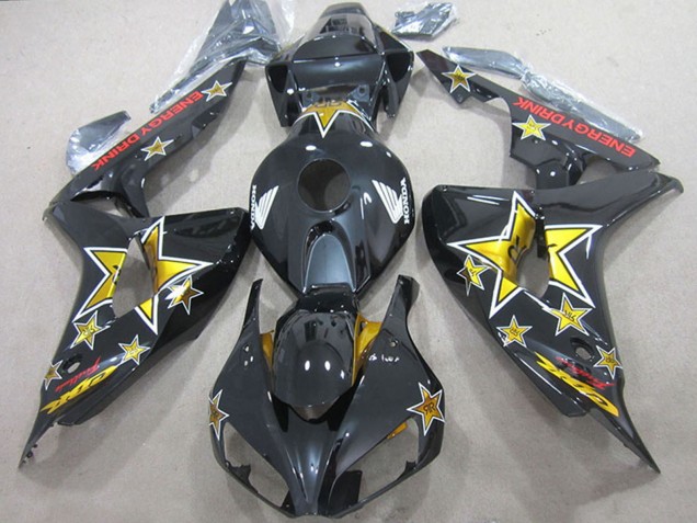 Carénages Moto Honda CBR1000RR 2006-2007 - Noir Brillant Or Étoile Energy Drink