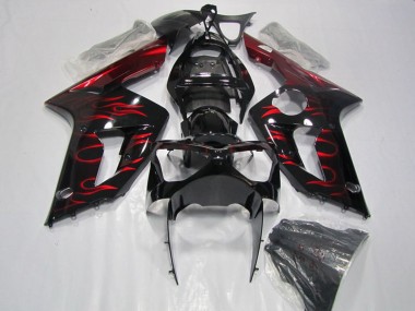 Carénage Moto Kawasaki ZX6R 2003-2004 - Noir Brillant Rouge Flamme