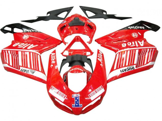 Carénages Moto Ducati 1098 2007-2014 - Blanc Rouge Noir Brillant Alice 1