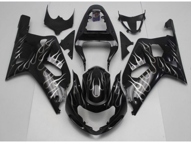 Noir Blanc Flamme 01-03 GSXR 600/750 Carénage Moto Noir Blanc Flamme 01-03 GSXR 600/750 Carénage Moto