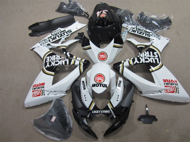 Noir Blanc Lucky Strike Motul 06-07 GSXR 600 Carénage Moto Noir Blanc Lucky Strike Motul 06-07 GSXR 600 Carénage Moto