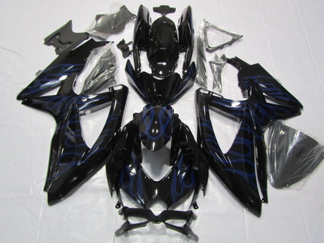Noir Bleu Flamme 08-10 GSXR 600 Carénage Moto Noir Bleu Flamme 08-10 GSXR 600 Carénage Moto