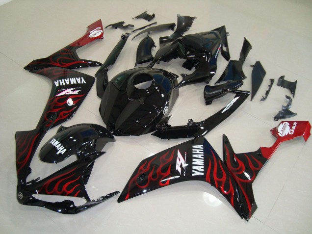 Noir Brillant Flamme 07-08 YZF R1 Carénage Moto Noir Brillant Flamme 07-08 YZF R1 Carénage Moto