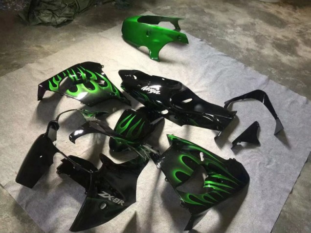 Noir Brillant Vert Flamme 00-01 ZX9R Carénage Moto Noir Brillant Vert Flamme 00-01 ZX9R Carénage Moto