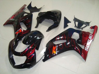 Noir Rouge Flamme 01-03 GSXR 750 Carénage Moto