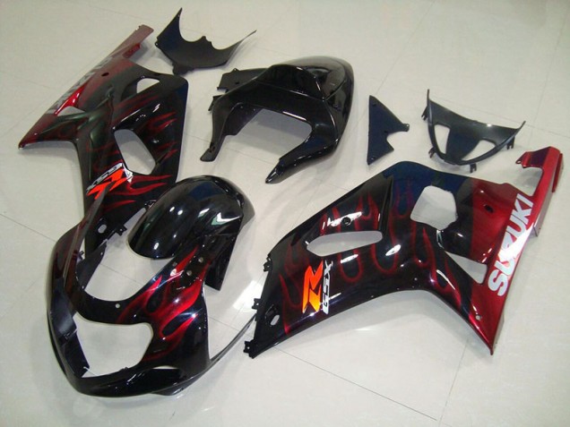 Noir Rouge Flamme 01-03 GSXR 750 Carénage Moto