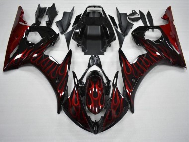 Noir Rouge Flamme 03-05 YZF R6 Carénage Moto