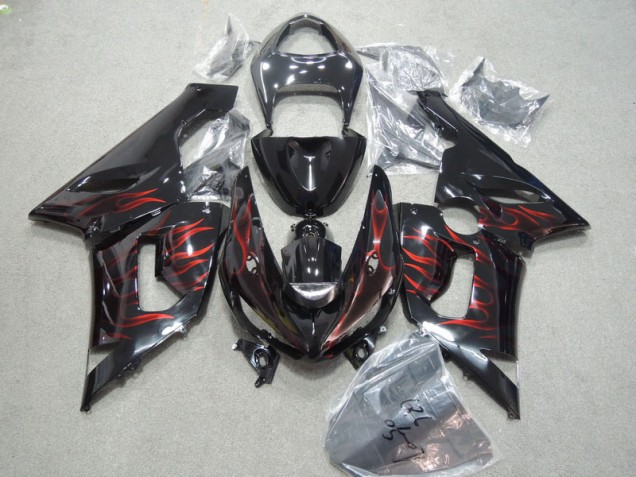 Noir Rouge Flamme 05-06 ZX6R Carénages Moto Noir Rouge Flamme 05-06 ZX6R Carénages Moto