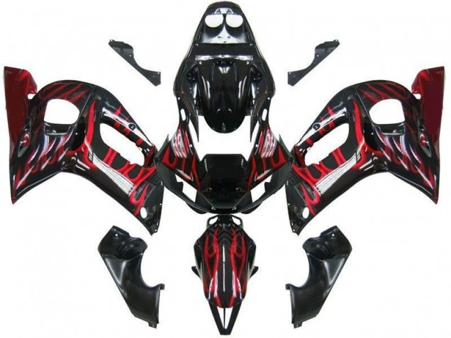 Noir Rouge Flamme 98-02 YZF R6 Carénage Moto Noir Rouge Flamme 98-02 YZF R6 Carénage Moto