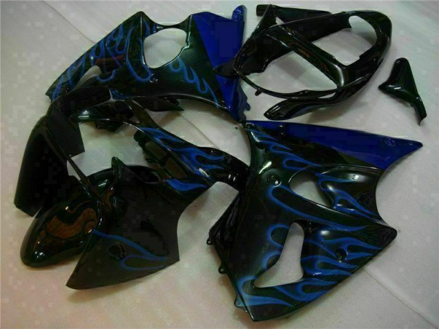Noir avec Bleu Flamme 00-02 ZX6R Carénage Moto Noir avec Bleu Flamme 00-02 ZX6R Carénage Moto