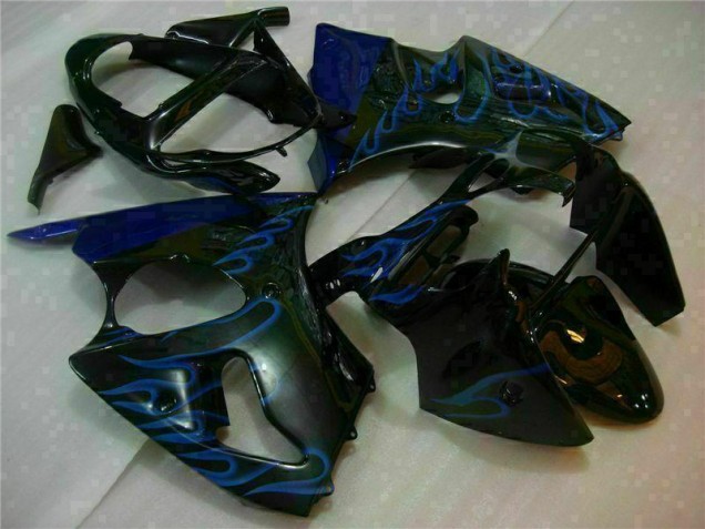 Noir avec Bleu Flamme 00-02 ZX6R Carénage Moto Noir avec Bleu Flamme 00-02 ZX6R Carénage Moto