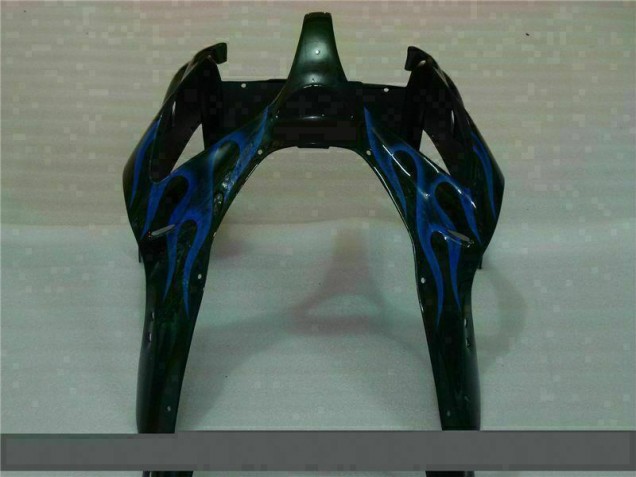 Noir avec Bleu Flamme 00-02 ZX6R Carénage Moto Noir avec Bleu Flamme 00-02 ZX6R Carénage Moto