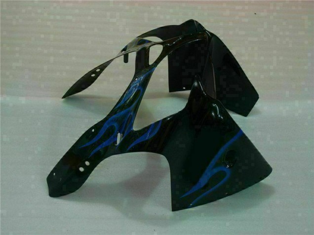 Noir avec Bleu Flamme 00-02 ZX6R Carénage Moto Noir avec Bleu Flamme 00-02 ZX6R Carénage Moto