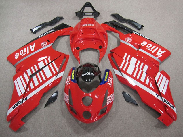 Rouge Blanc Alice Sandisk 05-06 Ducati 749 Carénage Moto Rouge Blanc Alice Sandisk 05-06 Ducati 749 Carénage Moto