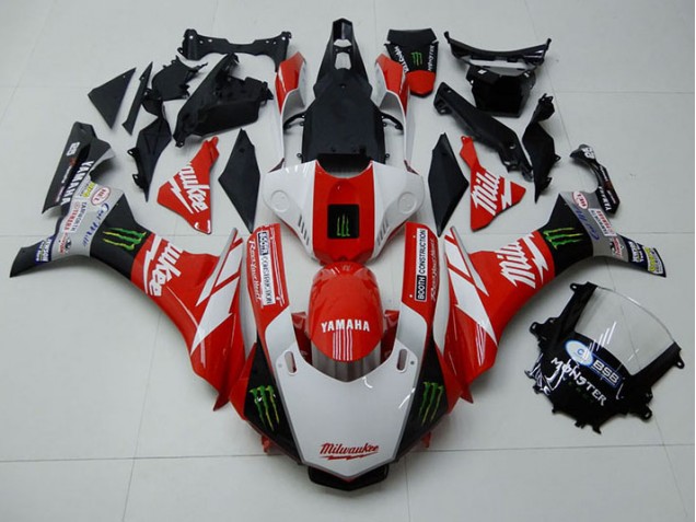 Rouge Blanc Monster 15-19 YZF R1 Carénage Moto Rouge Blanc Monster 15-19 YZF R1 Carénage Moto