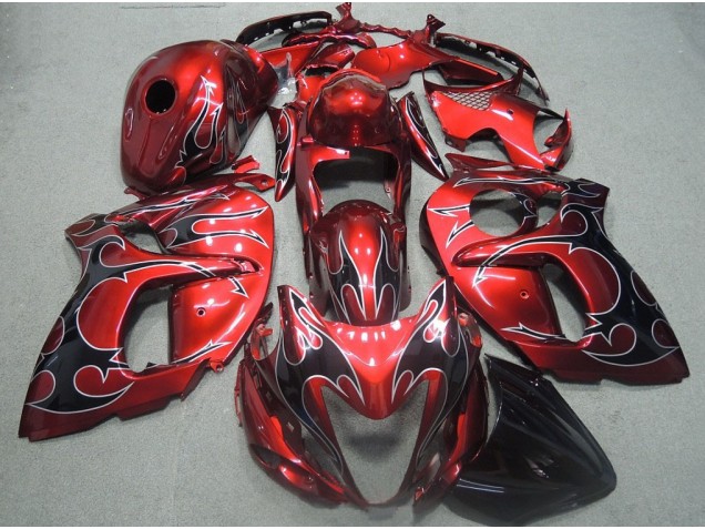 Rouge Noir Flamme 08-19 GSXR 1300 Hayabusa Carénage Moto Rouge Noir Flamme 08-19 GSXR 1300 Hayabusa Carénage Moto