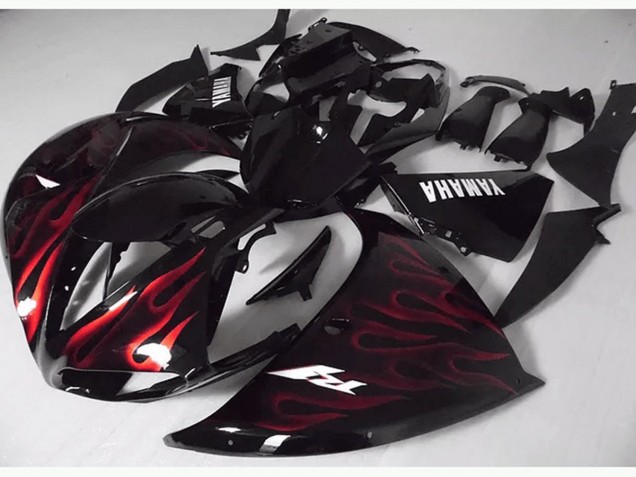 Rouge Noir Flamme 12-14 YZF R1 Carénage Moto Rouge Noir Flamme 12-14 YZF R1 Carénage Moto