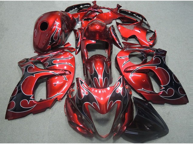 Rouge avec Noir Flamme 96-07 GSXR 1300 Hayabusa Carénage Moto